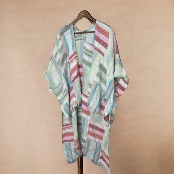 NWOT Free People 100% Linen Sail Away Kimono One Size - Picture 2 of 13